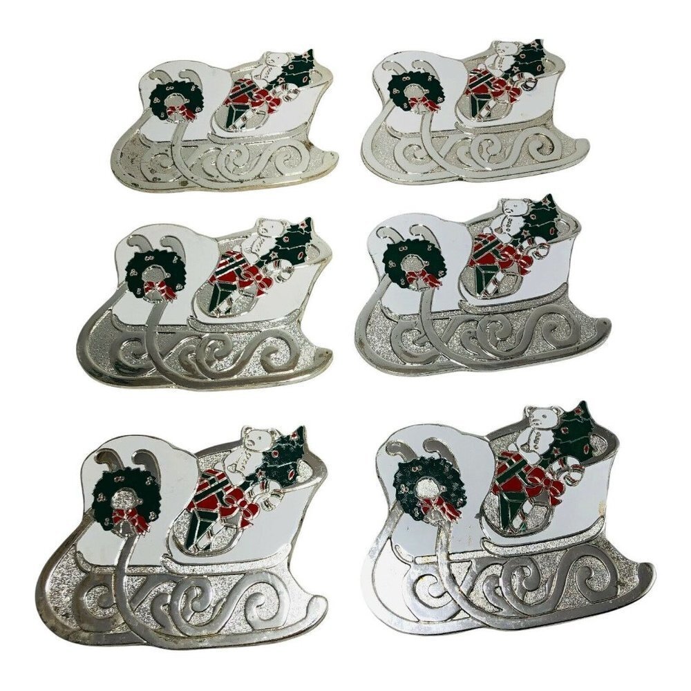 Vintage Oneida Christmas Holiday Sleigh Coaster Silver Set of 6 Wm. A. Rogers